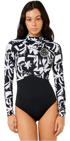 2026 Rip Curl Mujer G-Bomb 1.5mm Manga Larga Back Zip Neopreno De Primavera 13ZWSP - Black / White